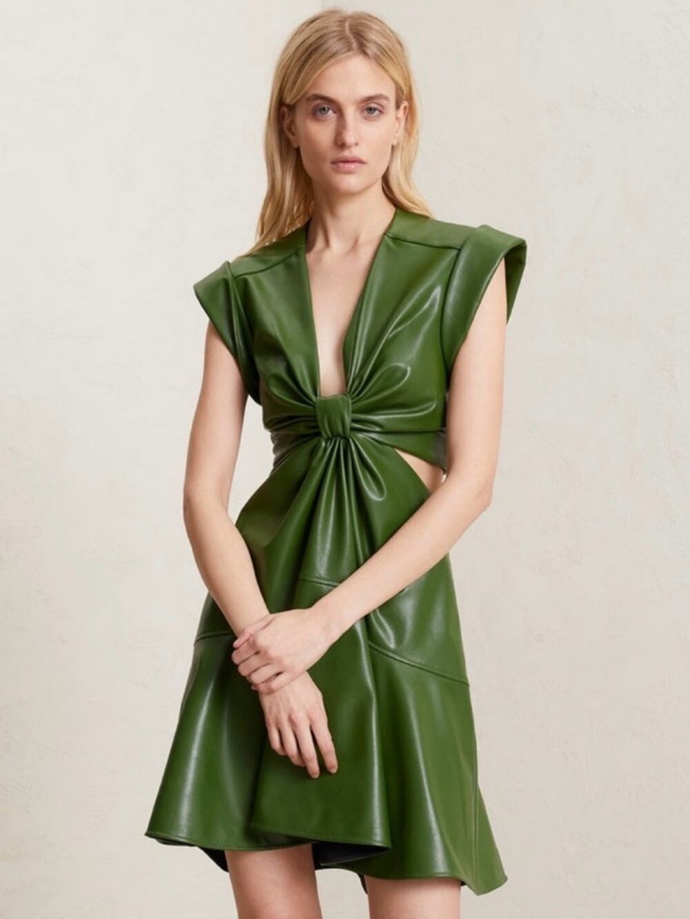 NWT NEW A.L.C. Lexi Green Cut Out Faux Leather Mini Dress Size 4